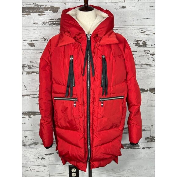 OROLAY Ladies Thickened Down Hooded Jacket Red Sz S #YRF092C EUC - Picture 1 of 8